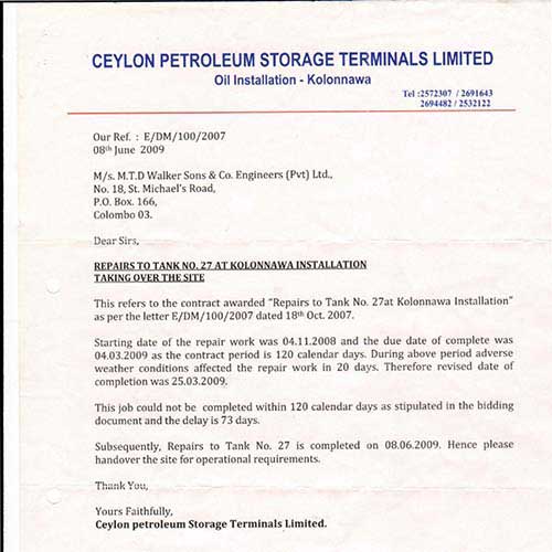 Ceylon Petroleum Storage Terminals Limited Certification