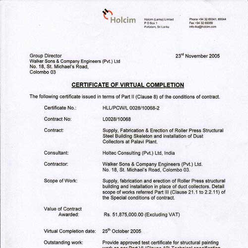 Holcim Lanka Ltd Certification