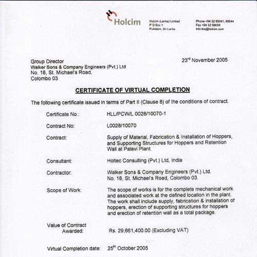 Holcim Lanka Ltd Certification