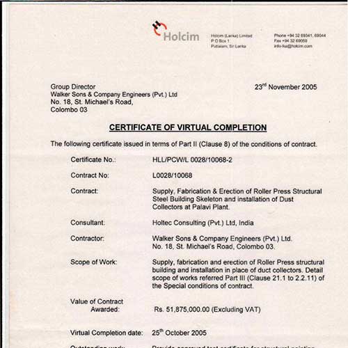 Holcim Lanka Ltd Certification