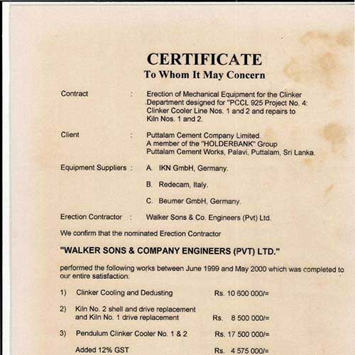 Holcim Lanka Ltd Certification