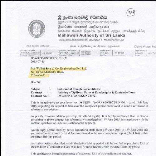 Mahaweli Authority of Sri Lanka Certification